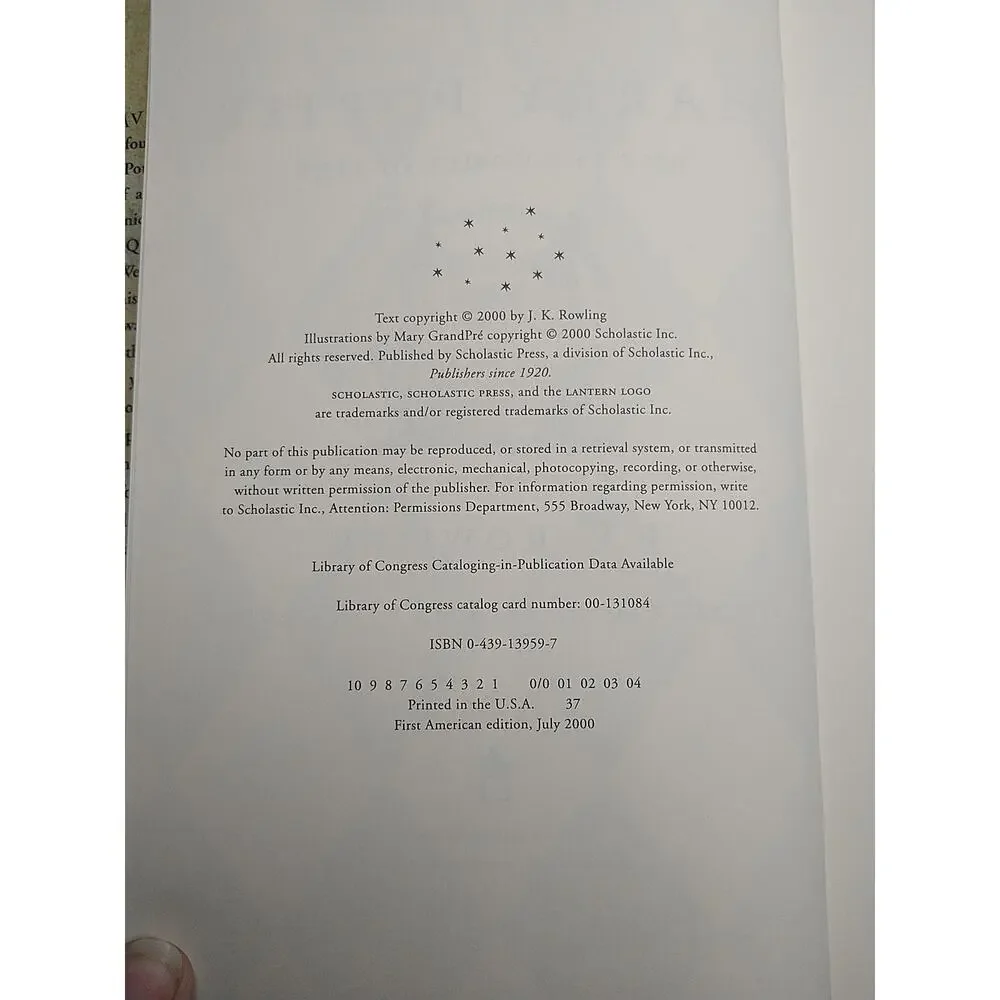 Harry Potter Goblet Of Fire First Print Edition Book Errors 291 667 Hardcover